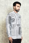 Shop_Arihant Rai Sinha_Black Linen Printed Digital Short Kurta _Online_at_Aza_Fashions