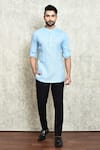 Buy_Arihant Rai Sinha_Blue Linen Printed Digital Dyed Short Kurta _at_Aza_Fashions