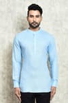 Arihant Rai Sinha_Blue Linen Printed Digital Dyed Short Kurta _Online_at_Aza_Fashions