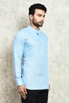 Shop_Arihant Rai Sinha_Blue Linen Printed Digital Dyed Short Kurta _Online_at_Aza_Fashions