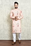 Buy_Arihant Rai Sinha_Orange Linen Printed Tree And Animal Kurta_at_Aza_Fashions