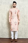 Arihant Rai Sinha_Orange Linen Printed Tree And Animal Kurta_Online_at_Aza_Fashions