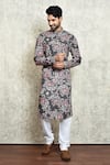 Buy_Arihant Rai Sinha_Green Linen Embroidery Floral Digital Print Kurta _at_Aza_Fashions
