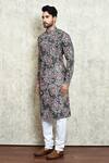 Shop_Arihant Rai Sinha_Green Linen Embroidery Floral Digital Print Kurta _Online_at_Aza_Fashions