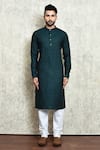 Arihant Rai Sinha_Green Linen Yarn Dyed Long Kurta _Online_at_Aza_Fashions