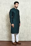 Shop_Arihant Rai Sinha_Green Linen Yarn Dyed Long Kurta _Online_at_Aza_Fashions