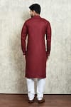 Shop_Arihant Rai Sinha_Maroon Linen Yarn Dyed Long Kurta _at_Aza_Fashions