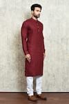 Shop_Arihant Rai Sinha_Maroon Linen Yarn Dyed Long Kurta _Online_at_Aza_Fashions