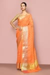 Buy_Nazaakat by Samara Singh_Orange Saree Chanderi Silk Woven Abstract With Running Blouse_at_Aza_Fashions