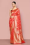 Buy_Nazaakat by Samara Singh_Red Saree Banarasi Silk Woven Floral Jaal And Vintage Pattern With Running Blouse_at_Aza_Fashions