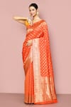 Buy_Nazaakat by Samara Singh_Orange Saree Banarasi Silk Woven Fleur De Lis Pattern With Running Blouse_at_Aza_Fashions