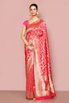 Buy_Nazaakat by Samara Singh_Pink Saree Banarasi Silk Woven Floral Jaal Work With Running Blouse_at_Aza_Fashions