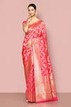 Buy_Nazaakat by Samara Singh_Pink Saree Banarasi Silk Woven Floral Motif With Running Blouse_at_Aza_Fashions
