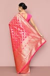 Shop_Nazaakat by Samara Singh_Pink Saree Banarasi Silk Woven Floral Motif With Running Blouse_at_Aza_Fashions