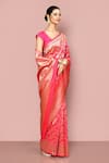 Buy_Nazaakat by Samara Singh_Pink Saree Banarasi Silk Woven Floral Motif With Running Blouse_Online_at_Aza_Fashions