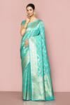Buy_Nazaakat by Samara Singh_Blue Saree Banarasi Silk Woven Floral Jaal Work With Running Blouse_at_Aza_Fashions