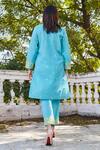 Shop_BO Tree_Blue Cotton Embroidery Split V-neck Be The Light Kurta With Pant _at_Aza_Fashions