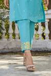 Buy_BO Tree_Blue Cotton Embroidery Split V-neck Be The Light Kurta With Pant _Online_at_Aza_Fashions
