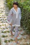 Buy_BO Tree_Grey Cotton Lace, Embroidery V-neck Ocean Breeze Floral Kurta With Pant _at_Aza_Fashions