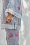 Buy_BO Tree_Grey Cotton Lace, Embroidery V-neck Ocean Breeze Floral Kurta With Pant _Online_at_Aza_Fashions