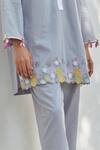Buy_BO Tree_Gray Cotton Embroidery Split V-neck Floral Applique Grey Kurta Set _Online_at_Aza_Fashions