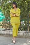 Buy_BO Tree_Yellow Cotton Embroidery Split Walk In Sunlight Floral Vine Kurta With Pant _at_Aza_Fashions