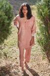 Buy BO Tree Pink Cotton Embroidery V-neck Rose Walk Kurta With Pant at Aza Fashions Buy_BO Tree_Pink Cotton Embroidery V-neck Rose Walk Kurta With Pant _at_Aza_Fashions