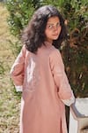Shop BO Tree Pink Cotton Embroidery V-neck Rose Walk Kurta With Pant at Aza Fashions Shop_BO Tree_Pink Cotton Embroidery V-neck Rose Walk Kurta With Pant _at_Aza_Fashions