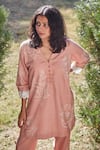 BO Tree Pink Cotton Embroidery V-neck Rose Walk Kurta With Pant Online at Aza Fashions BO Tree_Pink Cotton Embroidery V-neck Rose Walk Kurta With Pant _Online_at_Aza_Fashions