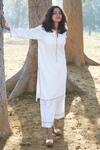 Buy_BO Tree_White Cotton Embroidery, Lace Split Follow Your Heart Organic Kurta With Salwar _at_Aza_Fashions