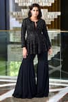 Rashika Sharma_Black Tunic Net Hand Embroidery Beads Notched Neck Tahira With Sharara _at_Aza_Fashions