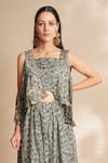 Buy_Chaashni by Maansi and Ketan_Grey Silk Printed Floral Square Jumpsuit With Jacket _Online_at_Aza_Fashions