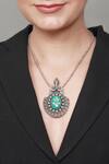 Buy_Sangeeta Boochra_Silver Plated Turquoise Embellished Pendant Necklace _at_Aza_Fashions