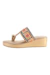 Fuchsia_Multi Color Thread Garden Delight Embellished Kolhapuri Wedges _Online_at_Aza_Fashions