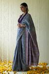Shop_Five Point Five_Grey Tussar Zeenat Striped Bloom Motif Saree With Running Blouse _Online_at_Aza_Fashions