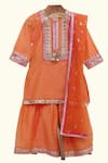 Shop_Minime Organics_Orange Silk, Cotton Embroidery, Tassels, Sequins, Gota Patti Kurta Sharara Set _at_Aza_Fashions