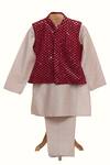Buy_Minime Organics_Maroon Silk, Chanderi Mirrors, Embroidery Work Bundi Kurta Set _at_Aza_Fashions