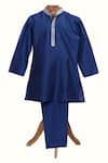 Buy_Minime Organics_Blue Silk, Chanderi Mirrors, Zari Embroidered Mandarin Collar Kurta Set _at_Aza_Fashions