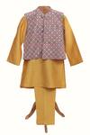 Buy_Minime Organics_Gold Silk, Chanderi Mirrors, Embroidery Checkered Work Kurta Set _at_Aza_Fashions
