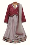 Buy_MINIME ORGANICS_Grey Chanderi Silk Embroidered Mirror Blouse Lehenga Set _at_Aza_Fashions