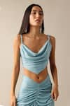 Shop_Deme X Kalki_Blue Lycra Solid Cowl Neck Ani Top And Gathered Skirt Set _Online_at_Aza_Fashions
