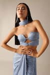 Deme X Kalki_Blue Lycra Theaa Rhinestones Work Blouse Skirt Set_Online_at_Aza_Fashions