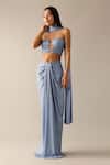 Deme X Kalki_Blue Lycra Theaa Rhinestones Work Blouse Skirt Set_at_Aza_Fashions