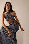 Buy_Deme X Kalki_Grey Shimmer Net Solid Halter Karlie Draped Gown 