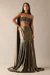 Buy_Deme X Kalki_Gold Shimmer Lycra Embroidered Beads Tube Neck Renae Blouse Skirt Set _at_Aza_Fashions