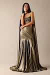 Deme X Kalki_Gold Shimmer Lycra Embroidered Beads Tube Neck Renae Blouse Skirt Set _at_Aza_Fashions