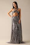 Buy_Deme X Kalki_Grey Net Embroidered Sequins Halter Alida Blouse Skirt Set _at_Aza_Fashions