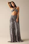 Buy_Deme X Kalki_Grey Net Embroidered Sequins Halter Alida Blouse Skirt Set _Online_at_Aza_Fashions