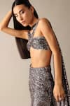 Shop_Deme X Kalki_Grey Net Embroidered Sequins Halter Alida Blouse Skirt Set _Online_at_Aza_Fashions