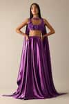 Buy_Deme X Kalki_Purple Satin Embroidered Sequins Round Florence Blouse Lehenga Set _at_Aza_Fashions